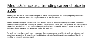 Media Science as a Trending Career Choice in 2020