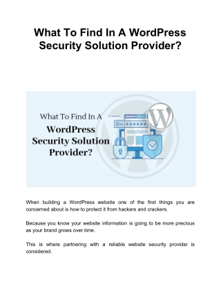 What To Find In A WordPress Security Solution Provider?