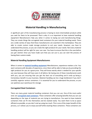 Material Handling in Manufacturing