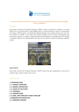 Exhaustive Study on Asia Pacific Powered Air-Purifying Respirator (PAPR) Market