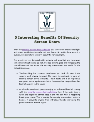 5 Interesting Benefits Of Security Screen Doors