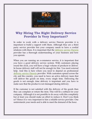 Why Hiring The Right Delivery Service Provider Is Very Important?
