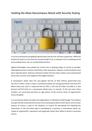 Tackling the Maze Ransomware Attack with Security Testing