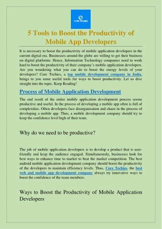 5 Tools to Boost the Productivity of Mobile App Developers | Core Techies