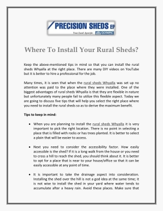 Where To Install Your Rural Sheds?