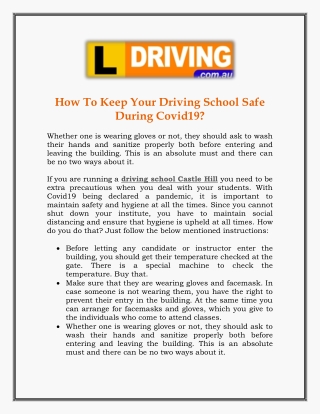 How To Keep Your Driving School Safe During Covid19?