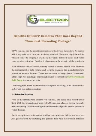 Benefits Of CCTV Cameras That Goes Beyond Than Just Recording Footage!