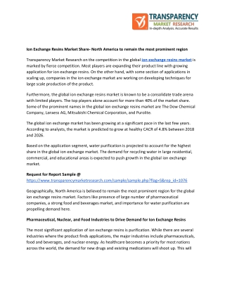 Ion Exchange Resins Market Share- North America to remain the most prominent region