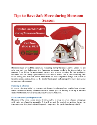 Tips to Have Safe Move during Monsoon Season