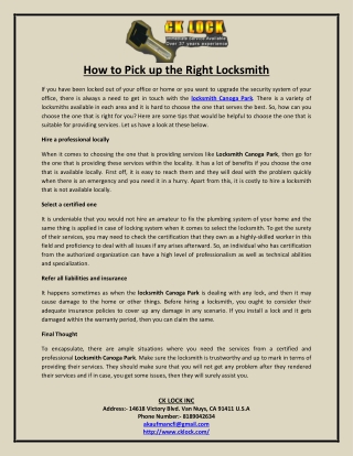 How to Pick up the Right Locksmith