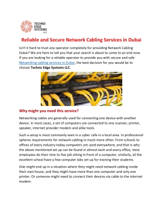 Reliable and Secure Network Cabling Services in Dubai