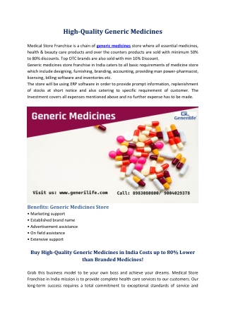 High-Quality Generic Medicines