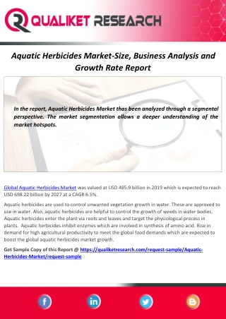Aquatic Herbicides Market Latest Trends, Technology Advancement and Demand 2020
