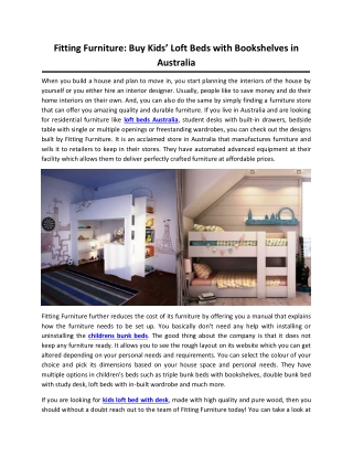 Fitting Furniture: Buy Kids’ Loft Beds with Bookshelves in Australia