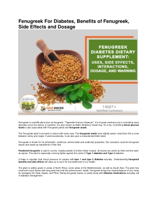 Fenugreek For Diabetes, Benefits of Fenugreek, Side Effects and Dosage