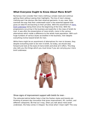 What Everyone Ought to Know About Mens Brief?
