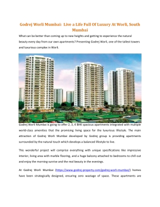 Godrej Worli Mumbai:  Live A Life Full Of Luxury At Worli, South Mumbai