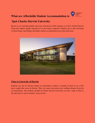 What are affordable student accommodation to spot charles darwin university