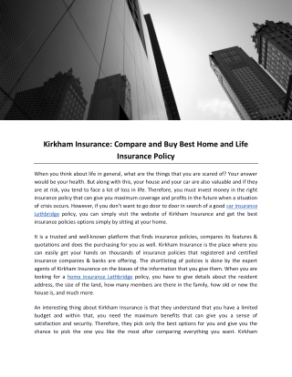 Kirkham Insurance: Compare and Buy Best Home and Life Insurance Policy