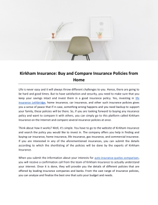 Kirkham Insurance: Buy and Compare Insurance Policies from Home