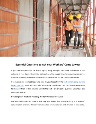 Essential Questions to Ask Your Workers’ Comp Lawyer