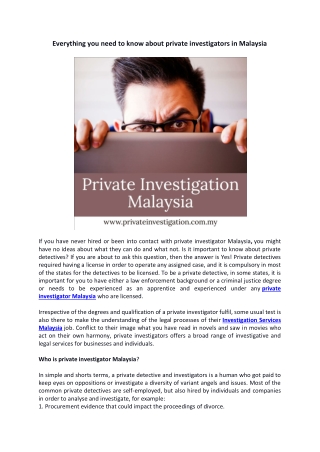 Everything you need to know about private investigators in Malaysia