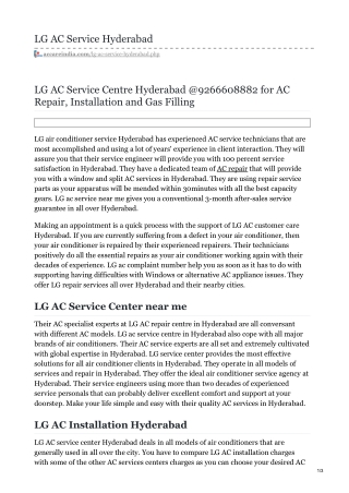 LG AC Repair Service And LG AC Installation Service in Hyderabad