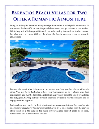 Barbados Beach Villas for Two Offer a Romantic Atmosphere