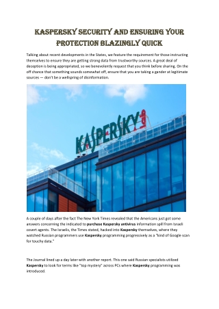 Kaspersky Security and ensuring your protection blazingly quick