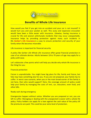Benefits of Whole Life Insurance