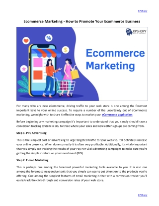 Ecommerce Marketing - How to Promote Your Ecommerce Business