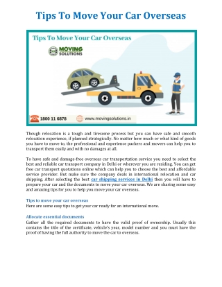 Tips To Move Your Car Overseas