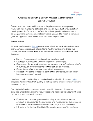 Quality in Scrum | Scrum Master Certification - World Of Agile