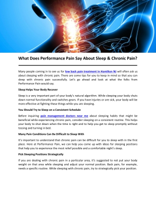 What Does Performance Pain Say About Sleep & Chronic Pain?