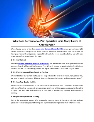 Why Does Performance Pain Specialize in So Many Forms of Chronic Pain?