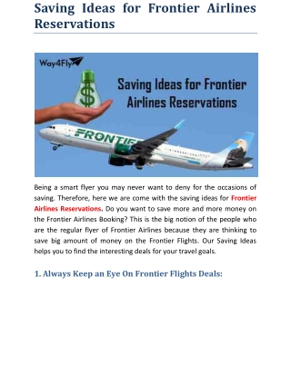 Saving Ideas for Frontier Airlines Reservations