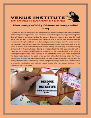 Private investigation training quintessence of investigation field training