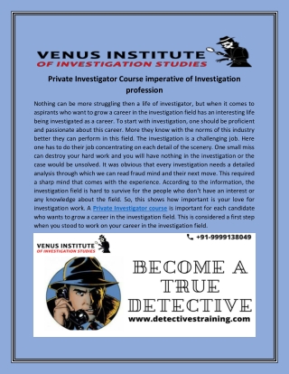 Private investigator course imperative of investigation profession