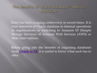 The Benefits of Oracle Database – AWS S3 Migration