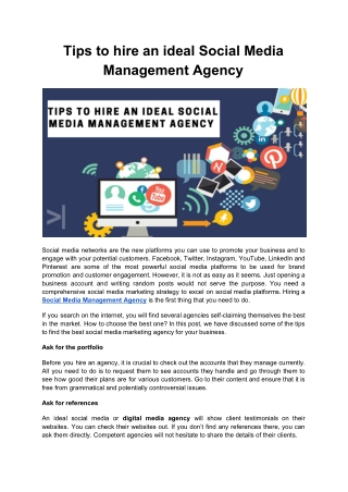 Tips to hire an ideal Social Media Management Agency