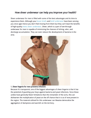 How sheer underwear can help you improve your health?