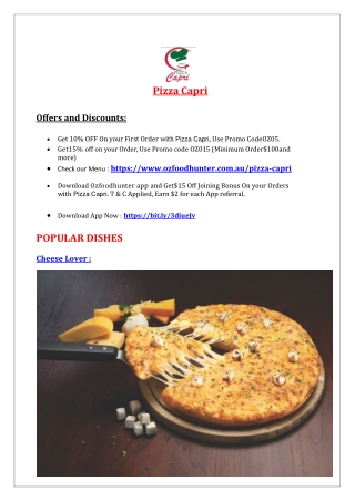 10% Off - Pizza Capri Menu - Salisbury Plain Takeaway, SA