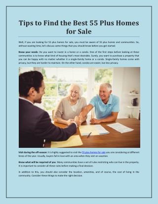 Tips to Find the Best 55 Plus Homes for Sale