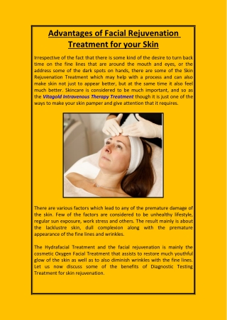 Advantages of Facial Rejuvenation Treatment for your Skin