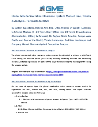Global Mechanical Mine Clearance System Market Size, Trends & Analysis - Forecasts to 2026