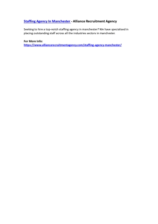 Staffing Agency In Manchester - Alliance Recruitment Agency