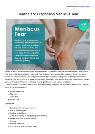 Treating and Diagnosing Meniscus Tear