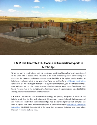 K & M Hall Concrete Ltd- Floors and Foundation Experts in Lethbridge