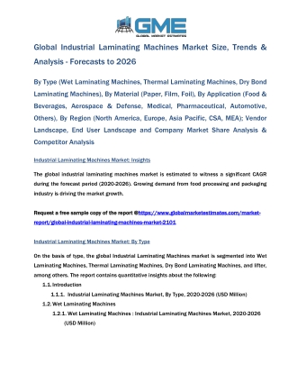 Global Industrial Laminating Machines Market Size, Trends & Analysis - Forecasts to 2026