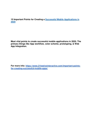 15 Important Points for Creating a Successful Mobile Applications in 2020